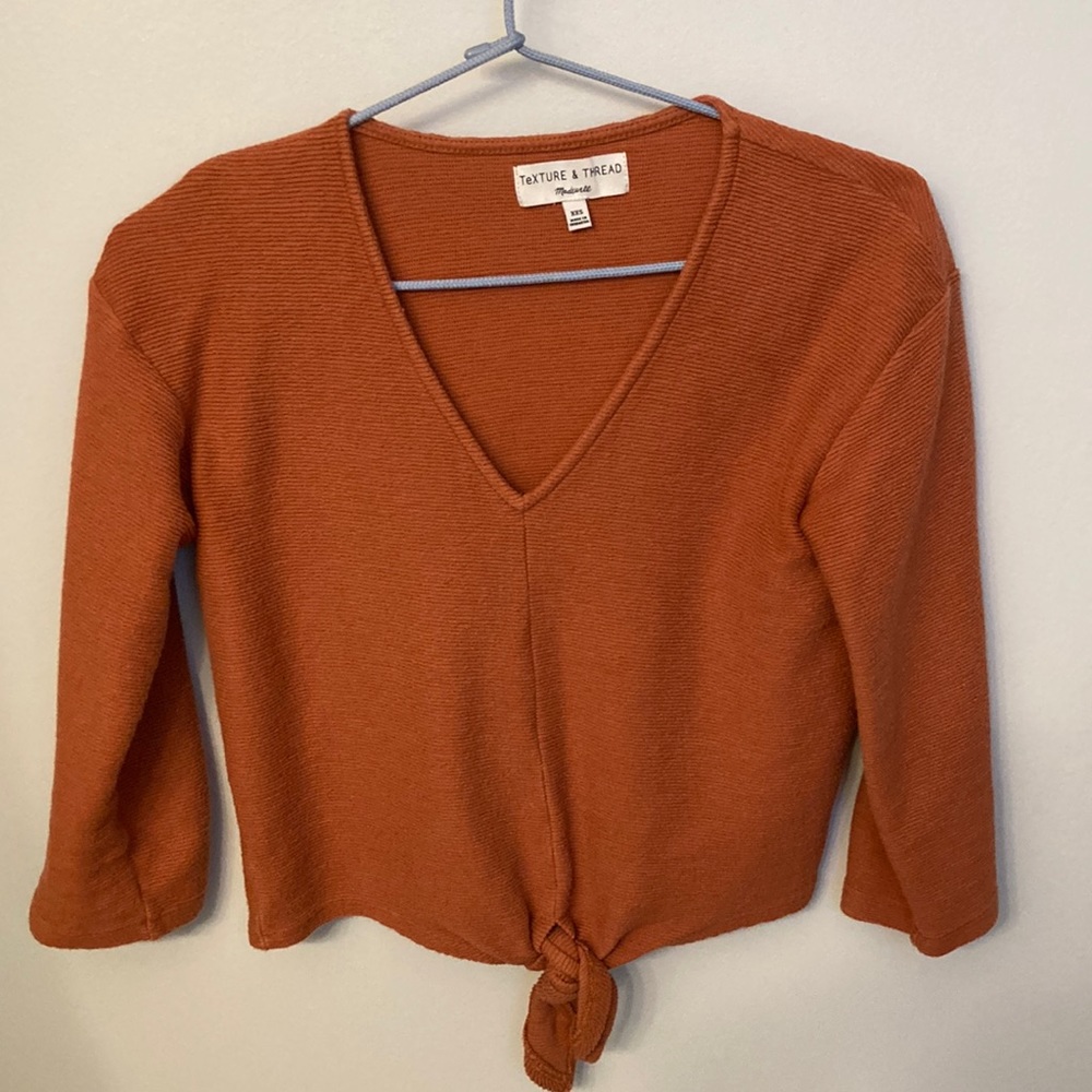 Madewell Cropped Long Sleeve Twist Tie Top XS
